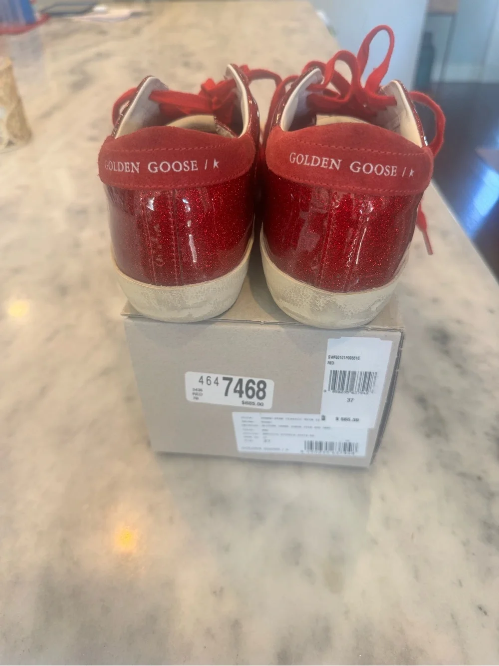 Golden Goose Super Star Red Glitter Low-Top Sneakers